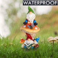 Teresa'S Collections Garden Gnomes Statues Decorations For Yard With Solar Lights, Sculptures& Statues On Mushroom Reading Garden Outdoor For Patio Lawn Ornaments,Ideal 12.6