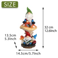 Teresa'S Collections Garden Gnomes Statues Decorations For Yard With Solar Lights, Sculptures& Statues On Mushroom Reading Garden Outdoor For Patio Lawn Ornaments,Ideal 12.6