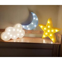 Ausaye 3Pcs Decorative Led Night Lights Crescent Moon Star Cloud Lamp Sign Light Room Decor Night Light For Baby Kids Children A