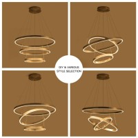 Madem Room Decor Led Modern Chandelier 3-Ring Circular Dimmable Pendant Light Flush Mount Pendant Lighting For Living Room Dining Room, Bedroom,3000K Warm White,Brush Nickel