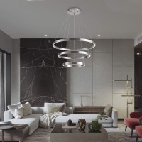 Madem Room Decor Led Modern Chandelier 3-Ring Circular Dimmable Pendant Light Flush Mount Pendant Lighting For Living Room Dining Room, Bedroom,3000K Warm White,Brush Nickel