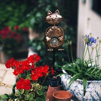 Kaixoxin Garden Solar Lights Metal Cat Crackle Glass Globe Stake Lights,Waterproof Warm White Led Solar Path Lights (Cat-Bronze)