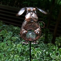 Kaixoxin Garden Solar Lights Metal Dog Crackle Glass Globe Stake Lights Waterproof Warm White Led Solar Path Lights Dogbronze