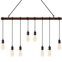 Tangkula Industrial Multi Pendant Light, 8-Light Iron Rustic Island Chandelier, Suspension Line Can Be Adjusted Freely, Vintage Hanging Pendant Lighting For Home Decor, Wood Painted Finish