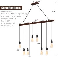 Tangkula Industrial Multi Pendant Light, 8-Light Iron Rustic Island Chandelier, Suspension Line Can Be Adjusted Freely, Vintage Hanging Pendant Lighting For Home Decor, Wood Painted Finish