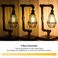 Ganiude Steampunk Table Lamp, Industrial Desk Lamp With Usb Ports, Rustic Edison Bulb Lamp