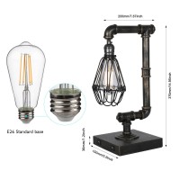 Ganiude Steampunk Table Lamp, Industrial Desk Lamp With Usb Ports, Rustic Edison Bulb Lamp