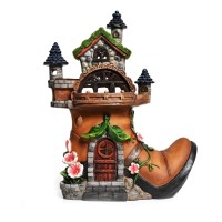 Asawasa Resin Flocked Fairy House With Solar Powered Lights Funny Garden Statues And Sculpturesexquisite Garden Cottage Figuri