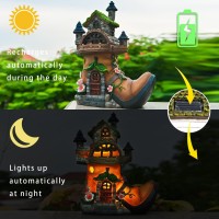 Asawasa Resin Flocked Fairy House With Solar Powered Lights Funny Garden Statues And Sculpturesexquisite Garden Cottage Figuri