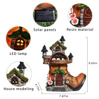 Asawasa Resin Flocked Fairy House With Solar Powered Lights Funny Garden Statues And Sculpturesexquisite Garden Cottage Figuri