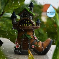 Asawasa Resin Flocked Fairy House With Solar Powered Lights Funny Garden Statues And Sculpturesexquisite Garden Cottage Figuri