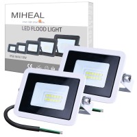 Miheal 2 Pack White 110V 10W Led Flood Light,Daylight White, Ip68 Waterproof Super Bright Security Lights, Outdoor Floodlight For Yard, Garden, Playground, Basketball Court