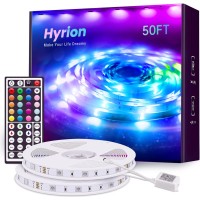 Hyrion 50 Ft Led Strip Lights Smd 5050 Led Lights Strip With 44 Keys Remote, 12 Volt Dimmable Rgb Color Changing Led Lights For Bedroom,Living Room,Kitchen,Home Decor(44 Key Remote+25Ftx2)