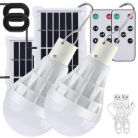 Solar Light Bulbs With Remote Timer, 130Lm 4 Light Modes Solar Indoor Lights For Home Chicken Coop Shed, Solar Bulb For Outdoor Camping Tent Emergency Power Outage, Solar & Usb