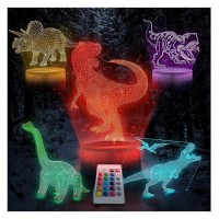 Dinosaur Night Light-5 Pattern 16-Color Changing Remote Control. Dino Night Light, 3D Illusion Toy Lamp Nightlight, Gift Boys, Girls Age 4 5 6+ Year Old. T-Rex Dinosaur 3D Night Lamp