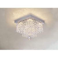 4 Light ,Crystal Chandelier Modern Crystal Square Ceiling Lamps Flush Mount Pendant Light Fixtures L984 X W984 X H1180,For Bedroom, Cloakroom ,Hallway, Restaurant ,Closet (Chrome)