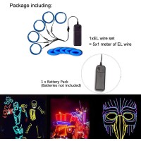 Maxlax Blue El Wire Noise Reduction Neon Lights Wire 5 In 1 Meter Electroluminescent Wire For Halloween Christmas Party Diy