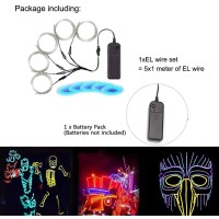 Maxlax Ice Blue El Wire Noise Reduction Neon Lights Wire 5 In 1 Meter Electroluminescent Wire For Halloween Christmas Party