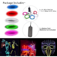 Maxlax El Wire Noise Reduction Neon Light 5 In 1 Meter Redwhitebluegreenpink Electroluminescent Wire For Halloween Decor