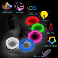 Maxlax El Wire Noise Reduction Neon Light 5 In 1 Meter Redwhitebluegreenpink Electroluminescent Wire For Halloween Decor