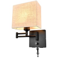 Wall Lamp 7 Inch, Wall Lamp With Plug In Cord, Plug In Wall Sconce With 2 Usb Port, Dimmable Wall Sconces With Fabric Linen Shade And Swing Arm, Sconces Wall Lighting Perfect For Bedroom.