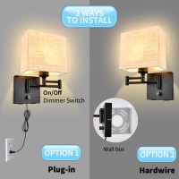 Wall Lamp 7 Inch, Wall Lamp With Plug In Cord, Plug In Wall Sconce With 2 Usb Port, Dimmable Wall Sconces With Fabric Linen Shade And Swing Arm, Sconces Wall Lighting Perfect For Bedroom.