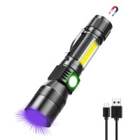 Uv Flashlight Black Light, Usb Rechargeable Flashlight With Magnetic Base - 1000Lm High Light, Side Light, 7 Modes, Zoomable, Waterproof - Led Torch For Mechanics Pet Urine Stains Detection (1)