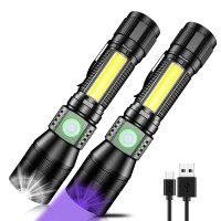 Uv Flashlight Black Light, 2-Pack Usb Rechargeable Blacklight Flashlight With Magnetic - 1000Lm, Side Work Light, 7 Modes, Zoomable, Waterproof - Led Torch For Mechanics Pet Urine Stains Detector