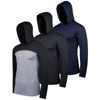 3 Pack: Menas Quick Dry Fit Moisture Wicking Long Sleeve Active Athletic Hoodie Performance Hooded T Shirt Workout Running Fitness Gym Sports Casual Sweatshirt Upf 50 Outdoor Hiking-Set 1, Large