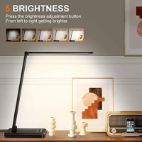 White Crown Led Desk Lamp Table Lamp Dimmable Reading Lamp With Usb Charging Port 5 Lighting Modes 5 Brightness Levels, Sensitive Control, 3060 Min Auto Timer, Eye-Caring Office Lamp (Black 10)