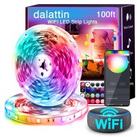 Dalattin Led Lights 100Ft Wifi Led Light Strip For Bedroom Work With Alexa Google Assistant Smart App Control Rgb Color Changing Music Sync, 2 Rolls, Total 100Ft