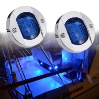 Nbwdy 2Pcs 3In Blue Round Led Boat Lights,Waterproof 12V Led Boat Interior Light,Boat Stern Lights,Navigation Lights,Deck Lights,Boat Courtesy Light,Led Transom Mount Light