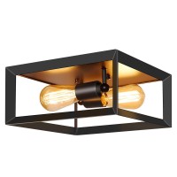 Tobusa 2-Light Flush Mount Ceiling Light Fixture, Industrial Black Metal Ceiling Light, Farmhouse Vintage Close To Ceiling Lights For Kitchen Bedroom Foyer Hallway Stairway Entryway, E26 Base