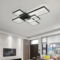 Garwarm Led Ceiling Light, Modern 68W Flush Mount Dimmable 3-Layer Ceiling Lamp With Remote Control Black Geometric Metal Chandelier Light Fixture For Living Room Bedroom Study Kitchen