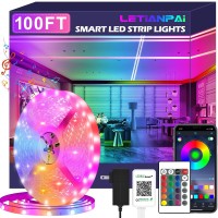 100Ft Led Strip Lights,Long Smart Led Light Strips Music Sync 5050 Rgb Color Changing Rope Lights,Bluetooth App/Ir Remote/Switch Box Control Led Lights For Bedroom,Home Decoration,Party,Festival