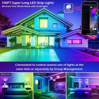 100Ft Led Strip Lights,Long Smart Led Light Strips Music Sync 5050 Rgb Color Changing Rope Lights,Bluetooth App/Ir Remote/Switch Box Control Led Lights For Bedroom,Home Decoration,Party,Festival