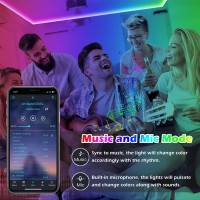 100Ft Led Strip Lights,Long Smart Led Light Strips Music Sync 5050 Rgb Color Changing Rope Lights,Bluetooth App/Ir Remote/Switch Box Control Led Lights For Bedroom,Home Decoration,Party,Festival