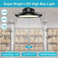 Ufo Led High Bay Light 150W 5000K 21000Lm 1M Cable With 110V Plug, Hanging Hook, Safe Rope, Led Warehouse Lights For Commercial Shop Workshop Garage Factory Lowbay Area Lighting Fixture