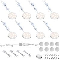 Huryee Under Cabinet Lighting Puck Lights, 12V Linkable Led Puck Lights, Plug In/Hardwired, Led Driver, Dimmable Transformer Compatible With Most Dimmer Switch, 8 Pack Naturalwhite 4000K