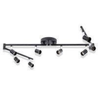 Huryee 8 Light Track Lighting Kit, Multi-Directional Ceiling Accent Spot Lights, Gu10 Socket Bulbs, Flexible Foldable Arms, Rotatable Light Heads (Black)