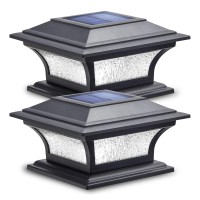 Siedinlar Solar Post Lights Outdoor Glass Led Fence Cap Light 2 Modes For 4X4 5X5 6X6 Posts Deck Patio Garden Decoration Warm White/Cool White Lighting Black (2 Pack)