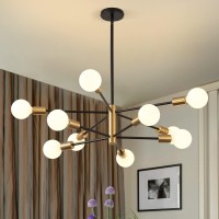 Kaisite Modern Sputnik Chandelier - 10-Light Black And Gold Chandelier Height Adjustable Mid Century Pendant Lighting Sputnik Ceiling Light Fixture For Kitchen Dining Room Living Room Bedroom