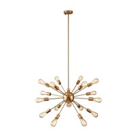 Mirrea Vintage Metal Large Dimmable Sputnik Chandelier With 18 Lights (Brushed Brass)