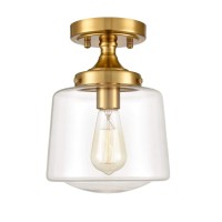 Yubole Mid-Century Retro Brass Glass Ceiling Lights Modern Semi Flush Mount Ceiling Lighting Fixture Gold Finish