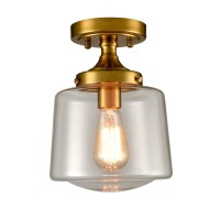 Yubole Mid-Century Retro Brass Glass Ceiling Lights Modern Semi Flush Mount Ceiling Lighting Fixture Gold Finish