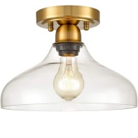 Holkirt Modern Glass Semi Flush Mount Ceiling Light For Hallway Bedroom Bathroom,Brass Kitchen Light Fixtures Ceiling