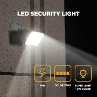 Lutec 2 Packs 14W Led Flood Light Outdoor 1300Lm 5000K Singlehead Floodlight Waterproof Exterior Security Fixture Wall Light