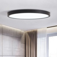 Qcyuui Led Flush Mount Ceiling Light, 16In Round Close To Ceiling Lamp, Modern Kitchen Lighting Fixture Black Thin For Bedroom Bathroom Porch Balcony Entryway Stairwell, 6500K/Cool White