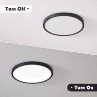 Qcyuui Led Flush Mount Ceiling Light, 16In Round Close To Ceiling Lamp, Modern Kitchen Lighting Fixture Black Thin For Bedroom Bathroom Porch Balcony Entryway Stairwell, 6500K/Cool White