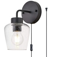 Tehenoo Plug In Wall Lamp With Seeded Glass,Retro Industrial Wall Sconce Light With On/Off Switch Cord For Living Room,Bedroom,Bar,E26 Base